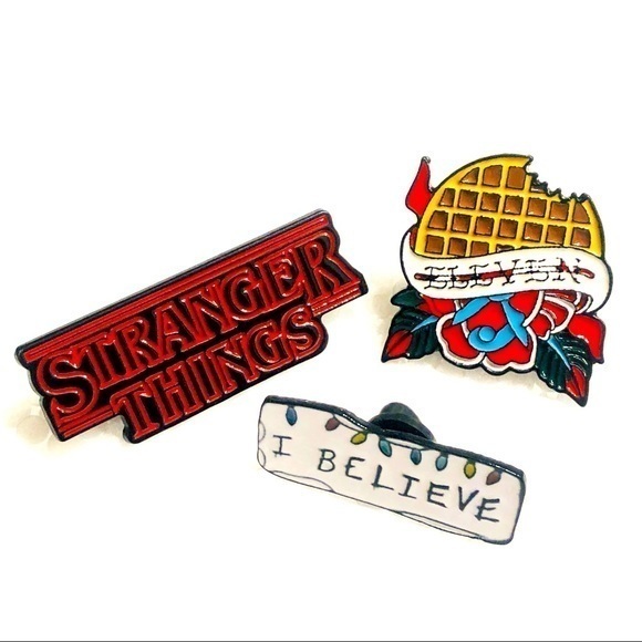 3/$30 Stranger Things 3 Piece Enamel Pins - Picture 1 of 3